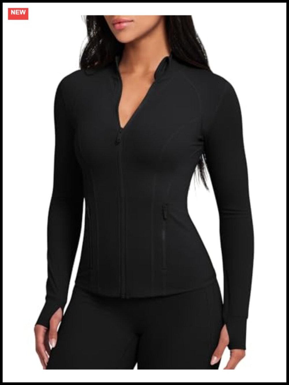 Women's Full Zip Athletic Jacket with Thumbholes, Mock Neck, Zippered Pockets